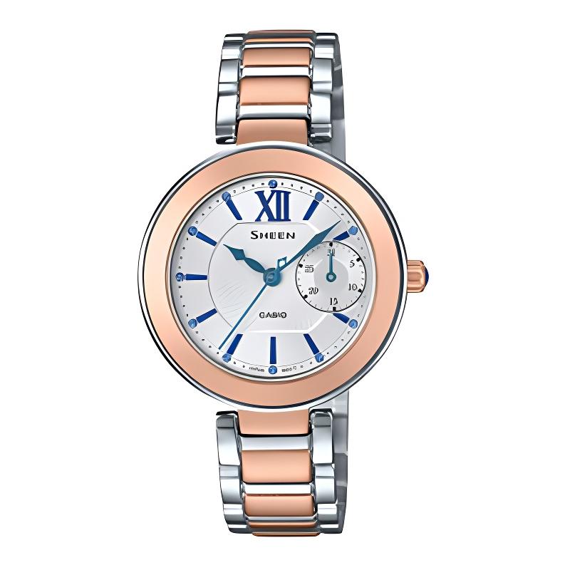 

Casio SHEEN 50 meters waterproof quartz movement stainless steel ion-plated strap Japanese and Korean watch women s watch white dial SHE-3050SG-7AUPR білий