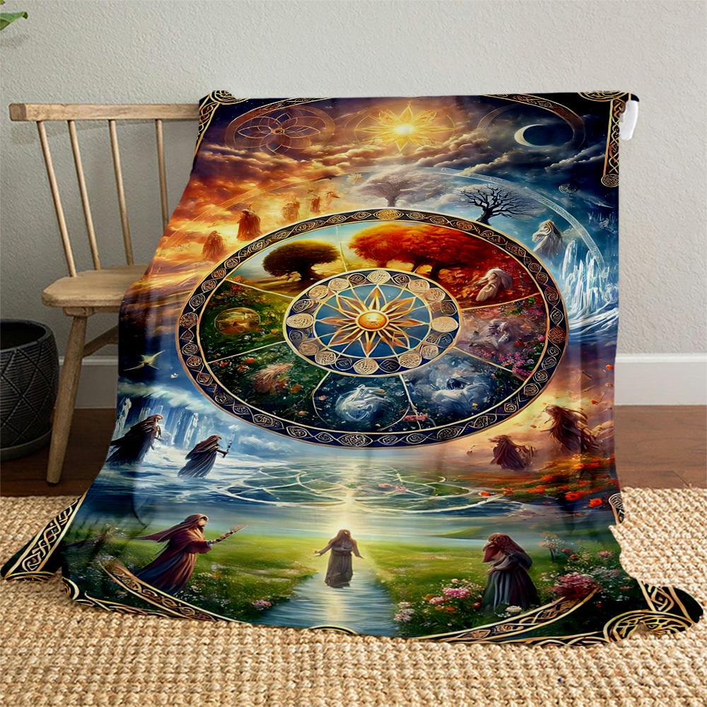 1PC Wheel of the YearOutdoor Flannel Blanket - Soft Plush Decor for Picnics, Camping, Bedroom, Playroom, Office, or Lunch Break 1331A
