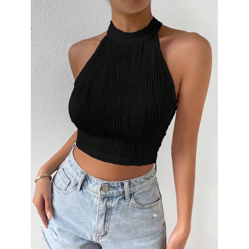 2025 Elegant Halter Cutout Slim Fit Crop Top: European & American Summer Style
