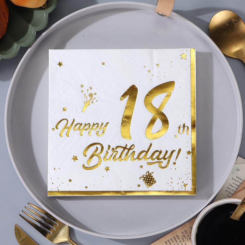20Pcs Gilding Number 18th 20th 30th 40th 50th 60th Years Old Disposable Paper Napkin Tableware Tissue Happy Birthday Party Decor