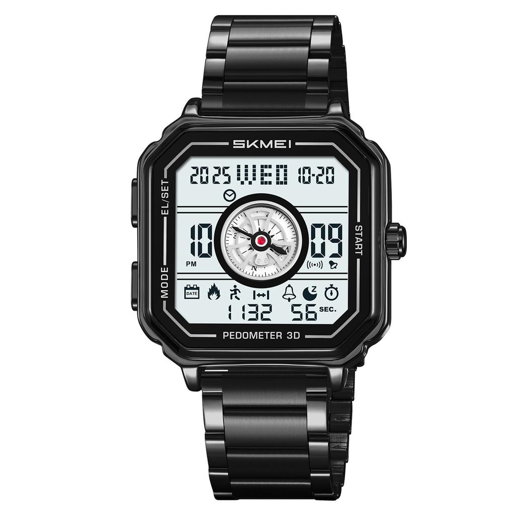 Square retro men's electronic watch, silicone tape, multi-function step counting, chronograph on the hour, sports watch