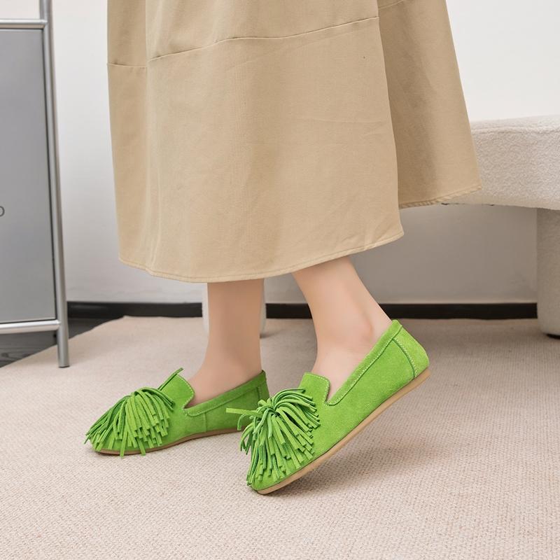 Women's Flat Shoes Genuine Leather Tassel Women's Loafers Large Size Ballet Mary Jane Shoes for Women