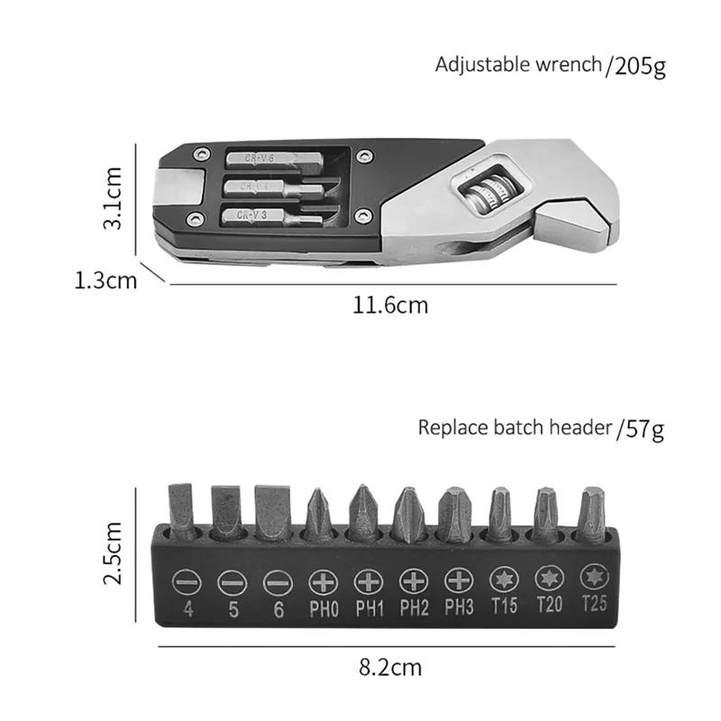 With Storage Bag Stainless Steel Adjustable Wrench Replaceable Screwdriver Head Portable Household Tool