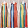 New Vintage Colorful Knit Bikini Cover Up Sexy Knit Cutout Side Slit Tank Top Long Dress Women Beach Swimwear Cover Up Q1403