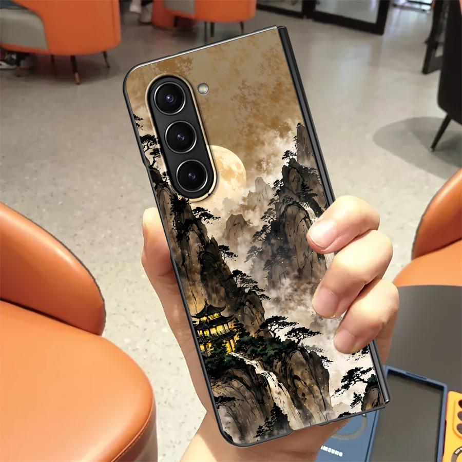 Ink Art Print Japanese Landscape Mountain Back Phone Cover Case for Samsung Galaxy ZFold4 ZFold6 ZFold7 ZFold5 Z Fold 7 6 5 4 3