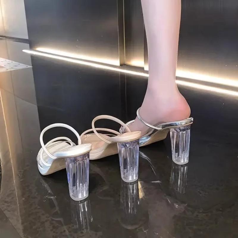 Fashion Transparent High Heels Women's Summer New Crystal Heel Sandals Buckle Slippers Outdoor Wear Polyurethane Rubber Ladies Slippers