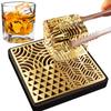 Cocktail & Whiskey Ice Stamp Tray - Brass Ice Cube Imprinter for Clear Ice Cubes - Ice Press Craft Modern Ice Mold Stamp - A Style
