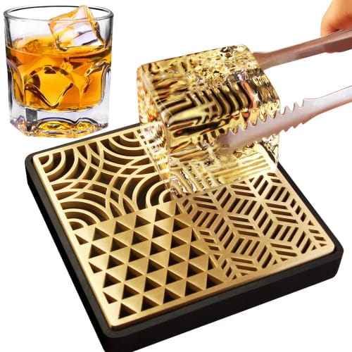 

Cocktail & Whiskey Ice Stamp Tray - Brass Ice Cube Imprinter for Clear Ice Cubes - Ice Press Craft Modern Ice Mold Stamp - A Style