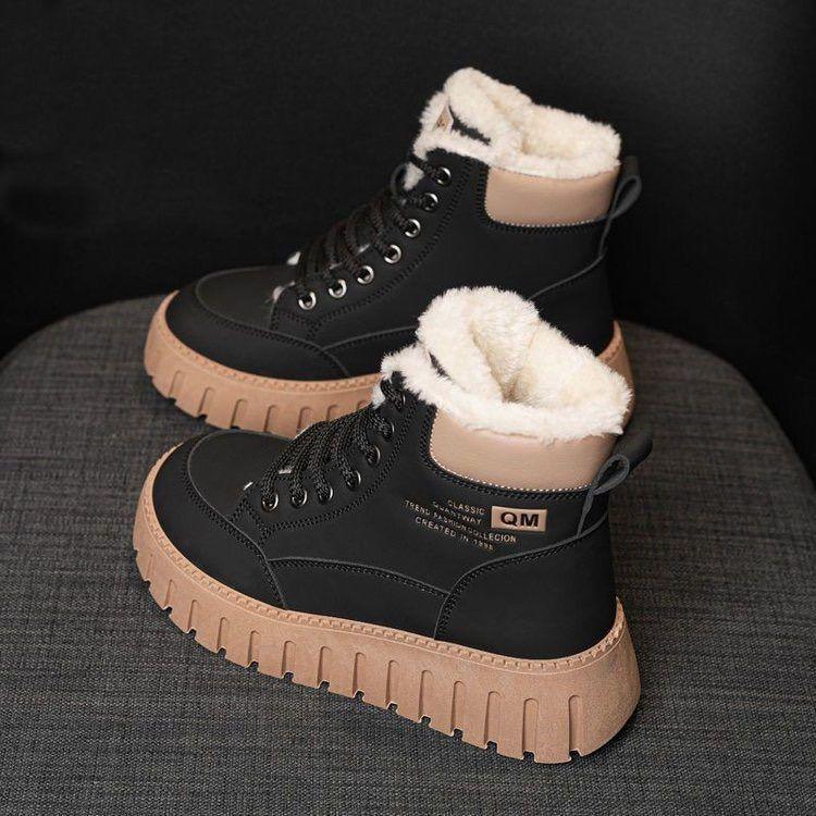 22 autumn and winter velvet cotton shoes British style thickened short boots thick-soled warm snow boots
