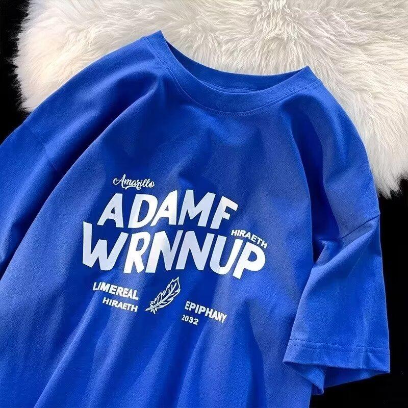 

Новая летняя футболка с короткими рукавами для мужчин, тренд в корейском стиле, простой топ с короткими рукавами, свободная повседневная брендовая футболка в гонконгском стиле 5XL темно-синий