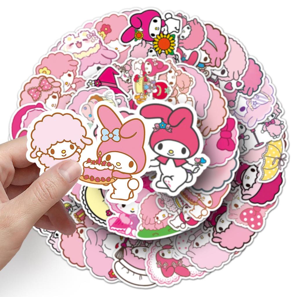 50 Sheets Waterproof Sanrio Pink Sheep Piano Stickers - Decorative Mochi Design