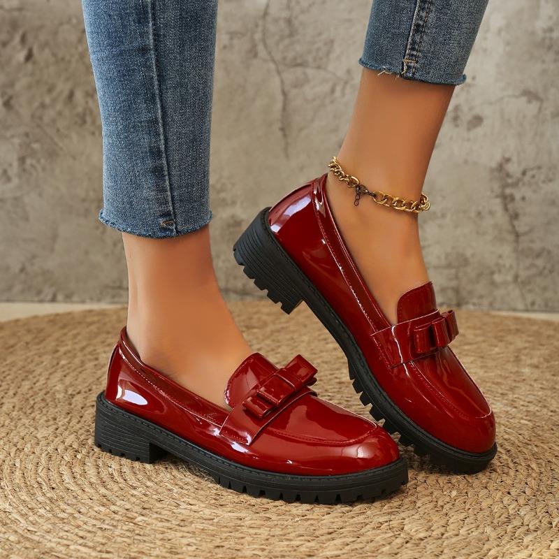Fashion Women's Fashion Thick Heel Shoes Autumn New Round Head Deep Mouth Butterfly Knot Soft Sole Non-slip Loafers