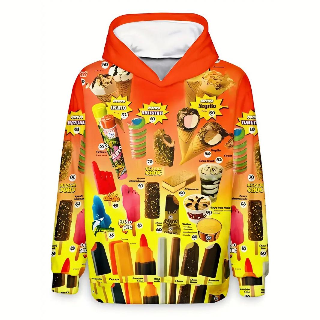 

Осенняя мужская толстовка с капюшоном, повседневный свитер с длинным рукавом и принтом мороженого, модная толстовка с капюшоном, уличная одежда, свободная мужская толстовка с капюшоном 6XL