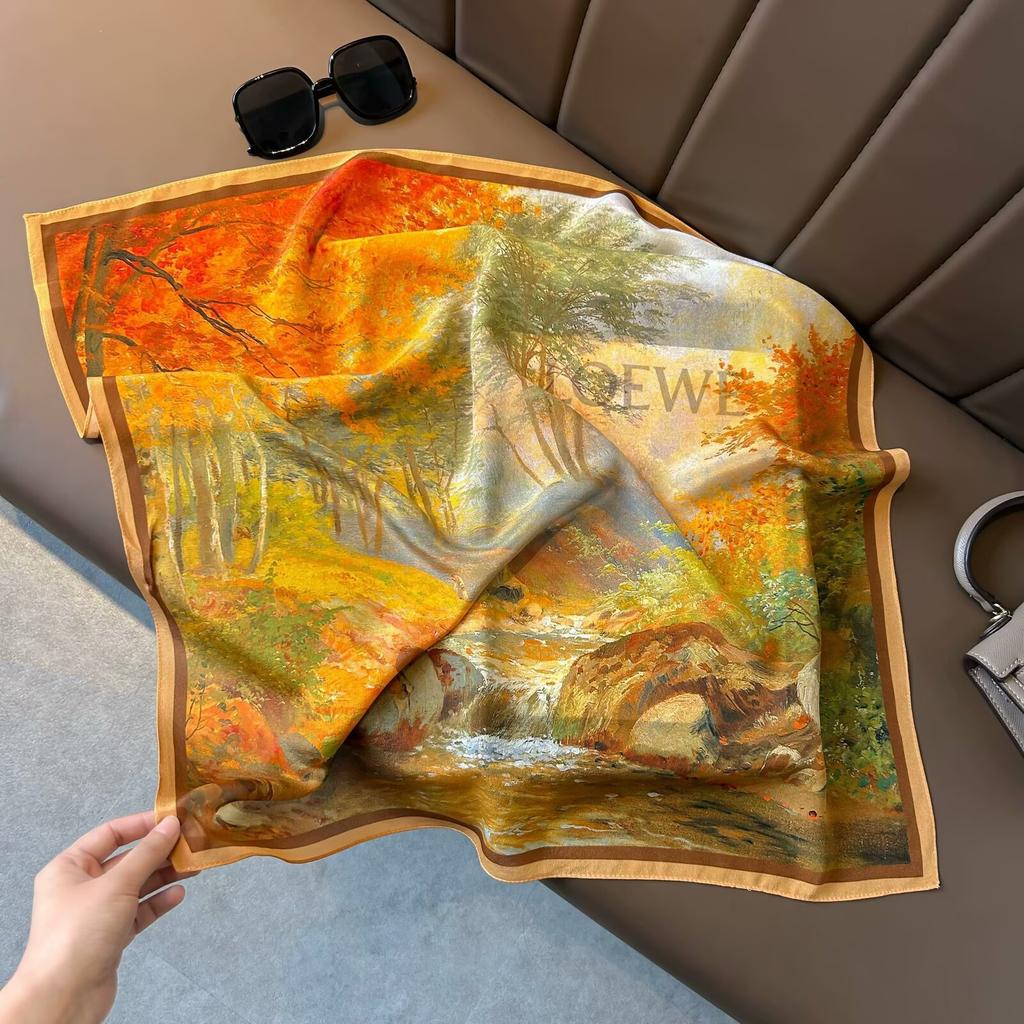 Retro Old Money Wind Silk Double Crepe Silk Scarf Women's Spring and Summer Senior Sense Versatile 100% Mulberry Silk Square Scarf Thin Scarf