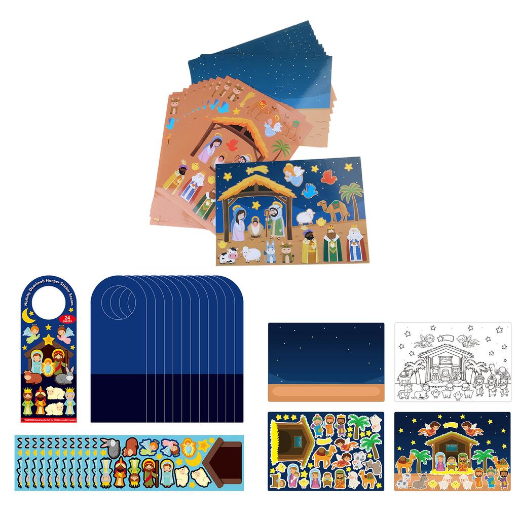 12pcs/lot Christmas Nativity Scene Stickers Set Religious Sticky Label Creative Activity DIY Decals Party Decor for Kids