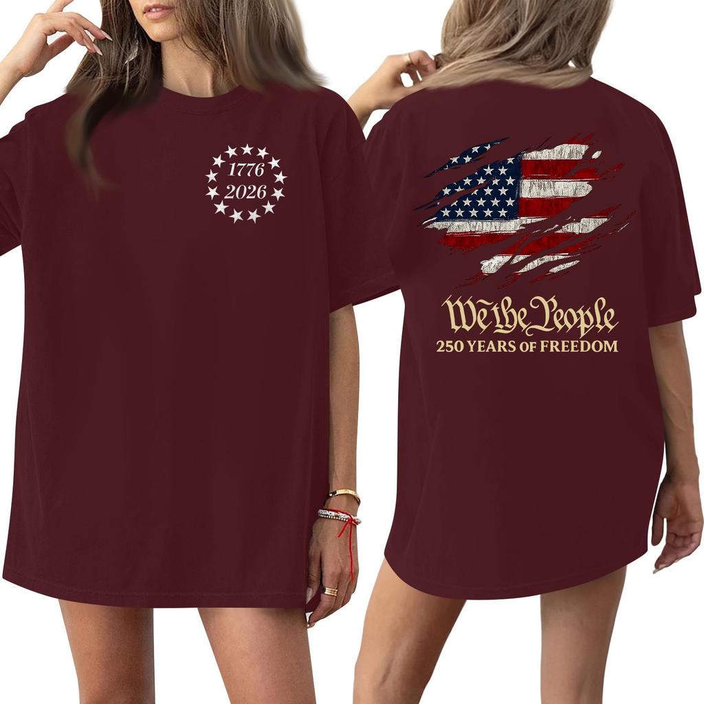 Women Casual Crew Neck Short Sleeve T Shirt 250th Anniversary Graphic Print Loose Fit Lightweight Top