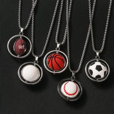 Drehbare Mini-Sportball-Anhänger Halskette - Basketball, Fußball, Golf, Rugby, Baseball - Hip Hop Kette.