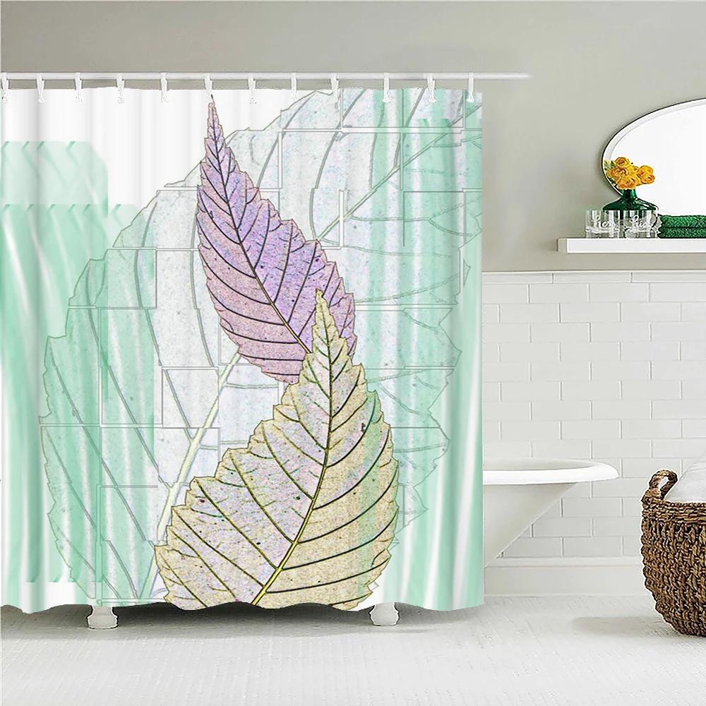 Waterproof Shower Curtain Fresh Plant leaves Polyester Fabric 3D Printing leaf Bathroom Curtains for Bathroom Decor with Hooks