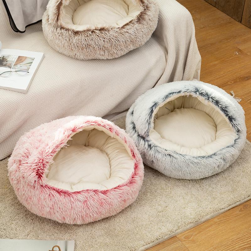 Warm and Comfortable In Winter, Small and Medium-sized Semi-enclosed Half-packed Pet Kennel with Plush Plush Deep Sleep Dog Kennel