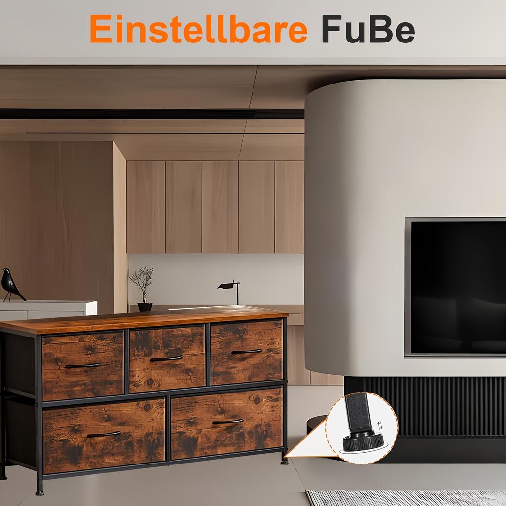 Drawer Storage Cabinet with 5 Drawers, Clothes-drawer Closet for Living Room Bedroom & Entryway, Metal Frame + Wood Board