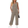 Women's Loose Fit Two Piece Outfit Sleeveless V Neck Tank Top Drawstring Waist Wide Leg Pants Tracksuit
