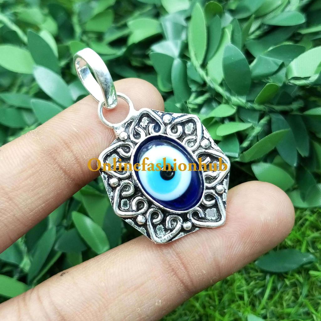 Evil Eye Gemstone 925 Sterling Silver Plated Gifted Pendant FPD-P83