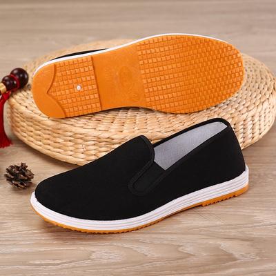 Chaussures en tissu de Pékin anciennes améliorées pour hommes, semelle en tendon de bœuf souple et respirante, chaussures à enfiler à une pédale, moulage par injection, travail à semelle jaune, chaussures simples