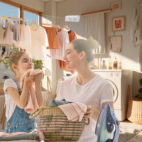 Indoor Clothes Drying Wire, 5.1m Long, 20kg Load Capacity, Double-Size Clothes Drying Wire, Wall-Mounted, Retractable, Built-in, Stainless Steel, for