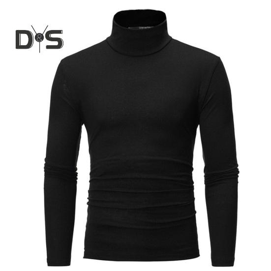 

Мужская осенне-зимняя приталенная футболка с воротником и длинными рукавами, однотонный эластичный тонкий пуловер, топы, уличная одежда L чёрный