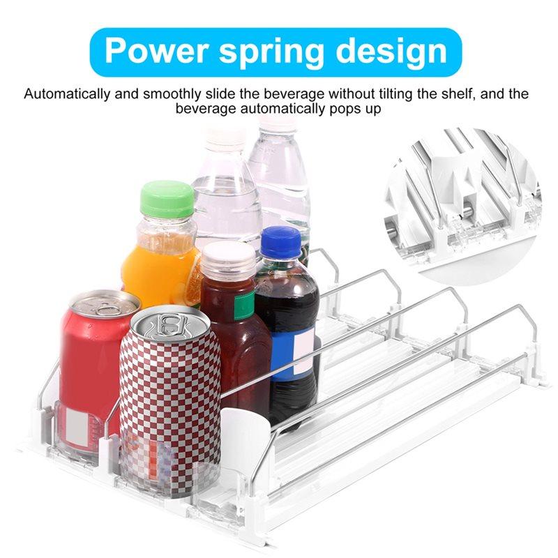 ABMH-Canned Beverage Push Rack Drink Organizer Dispenser Spring Push Adjustable Width Storage Shelf E-Shaped 410Mm 4 Rows
