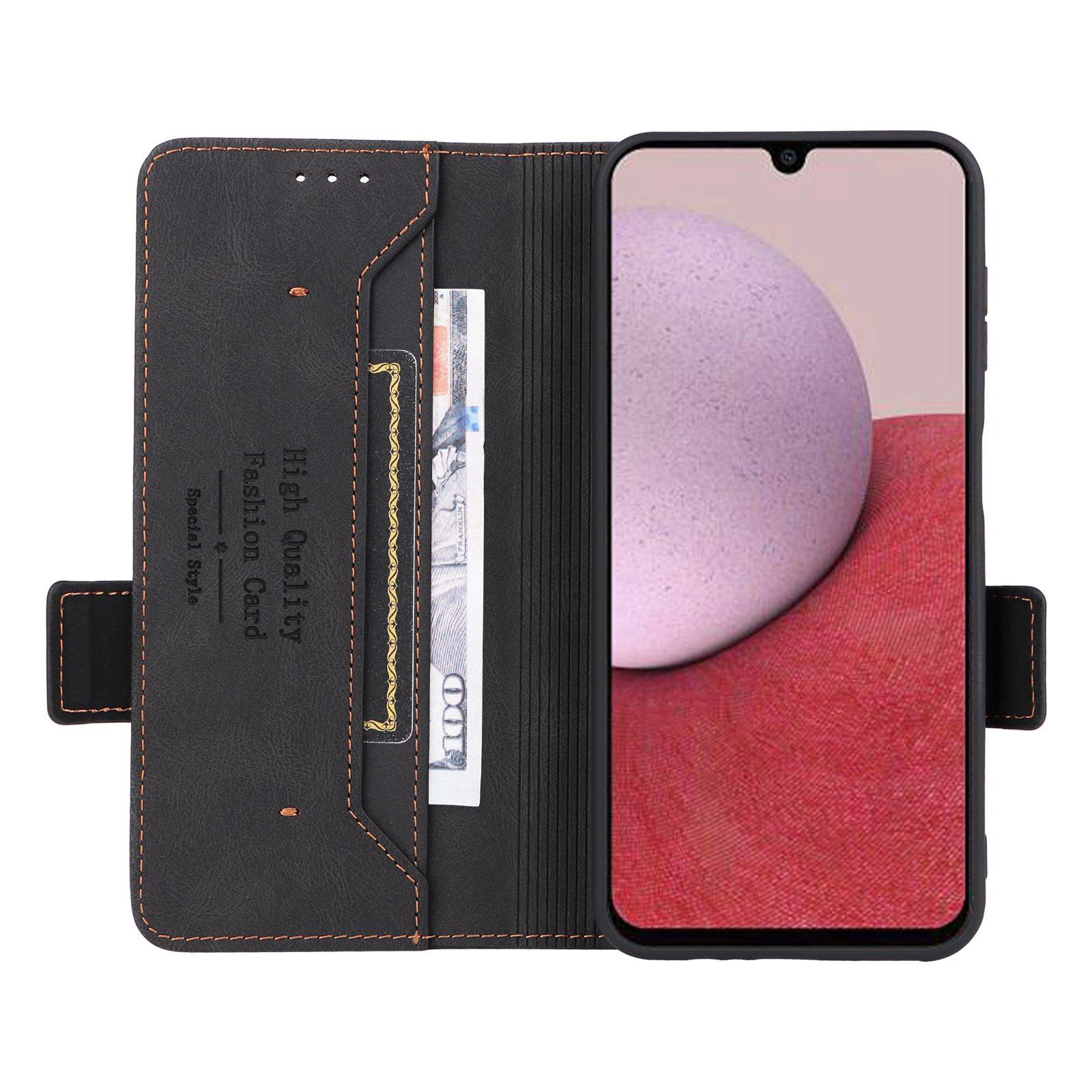 

For Samsung Galaxy A14 5G/A14 4G Hardware Decor Flip Wallet Case PU Leather Stand Magnetic Protective Phone Cover Black