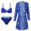 TS JYL-BK043 Mesh Cover Three-Piece Bikini, Plus Size Print Sexy Swimwear For Beach