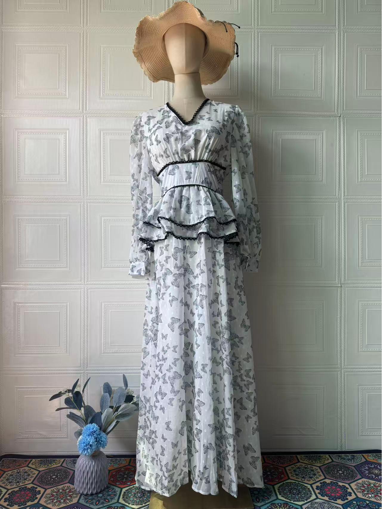 

2025 Elegant European & American V-Neck Waist-Slimming Summer Dress for Women Extra Large білий