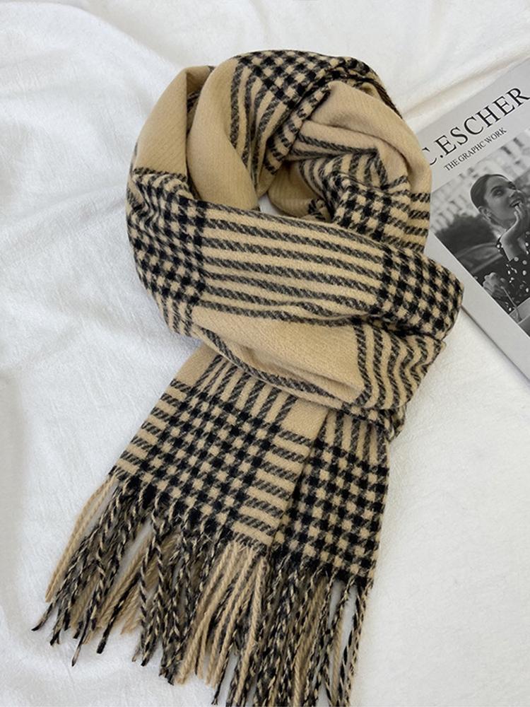 Women Winter Knitted Scarf Headscarf Ladies Men Casual Preppy Classic Plaid Tassel Scarve Mujer Male Wrap Shawl New Unisex Lover