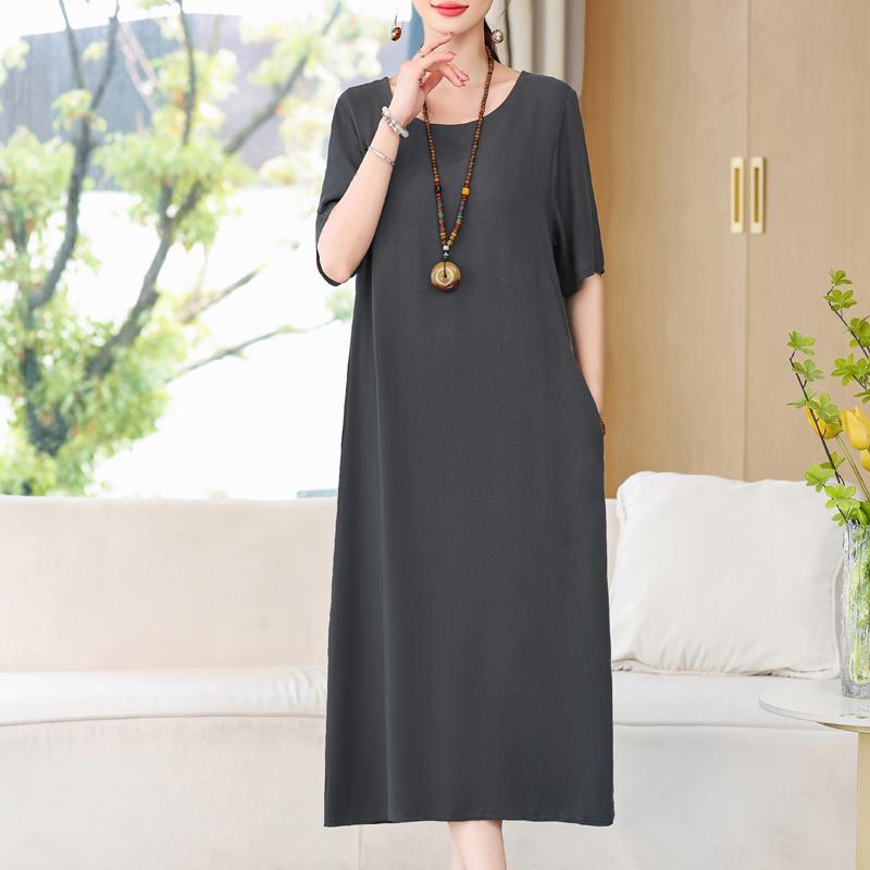 

Вінтажна довга сукня з принтом для жінок, великі розміри, вільні повсякденні літні сукні з короткими рукавами, елегантний жіночий одяг середнього віку XL сірий