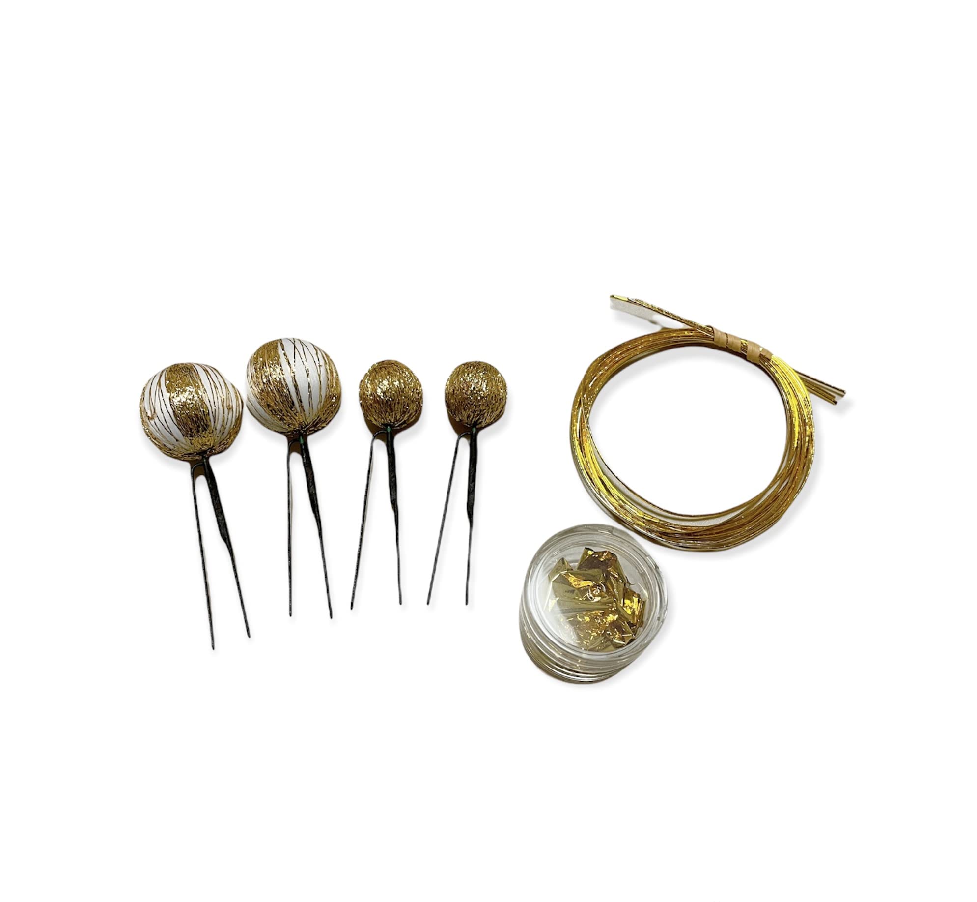 

Japanese Hair Ball White Gold Head Dress Ornament, Kanzashi, Gold, Leaf, Mizuhiki, Coming-of-Age Ceremony, Wedding, Graduation, Shichi-Go-San,