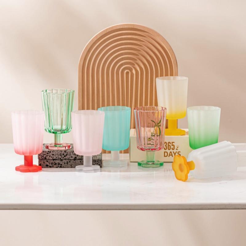 225ml Colourful Tall Glasses Vintage Home Party Party Cocktail Beer Juice Mug Summer Restaurant Ice Cream Drinking Water Cups
