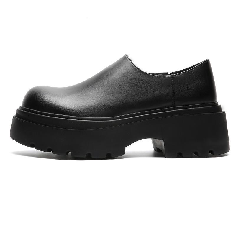 men casual platform shoes slip-on genuine leather shoe business office dress black trendy breathable loafers gentleman footwear