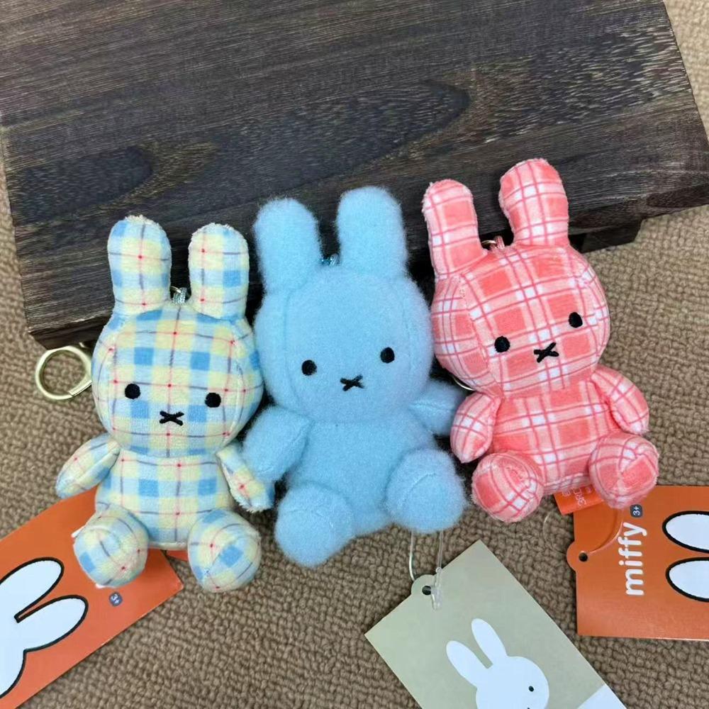 Kawaii Miffy Grid Cute Doll Pendant Cartoon Ornament Backpack Couple Decoration Gift Toy for Girl
