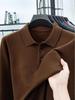 Men's Lapel Solid Color Warm Knit Sweater - Thickened Wool, Cashmere Feel, 2025 Autumn/Winter Collection