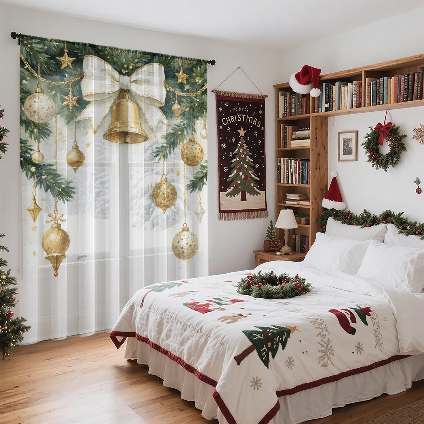 

Christmas Decorative Curtain Lightweight Breathable Made Polyester Design Convenient Decoration Suitable Living Room Bedroom Dining Area Office W100*H70(CM)-Hooks&1PCS