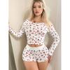 Cherry Sexy Pajamas Women's Spring and Autumn Pure Desire Wind Fancy Casual Fashion Open Long Sleeve Shorts Homewear