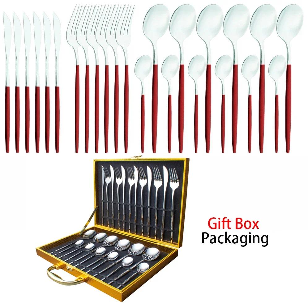Tableware Set Gift Box Fabulous Cutlery Knife Fork Dessert Spoon Coffee Spoon 24PCS Gold Flatware Dinnerware Sets