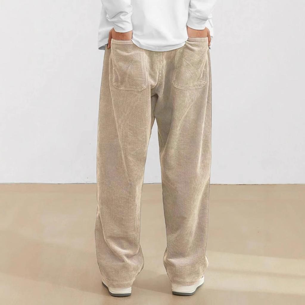 Men's Corduroy Casual Pants Joggers Cargo Pants Drawstring Elastic Waist Baggy Sweatpants with Pockets Fall Winter Straight Leg Trousers for Male
