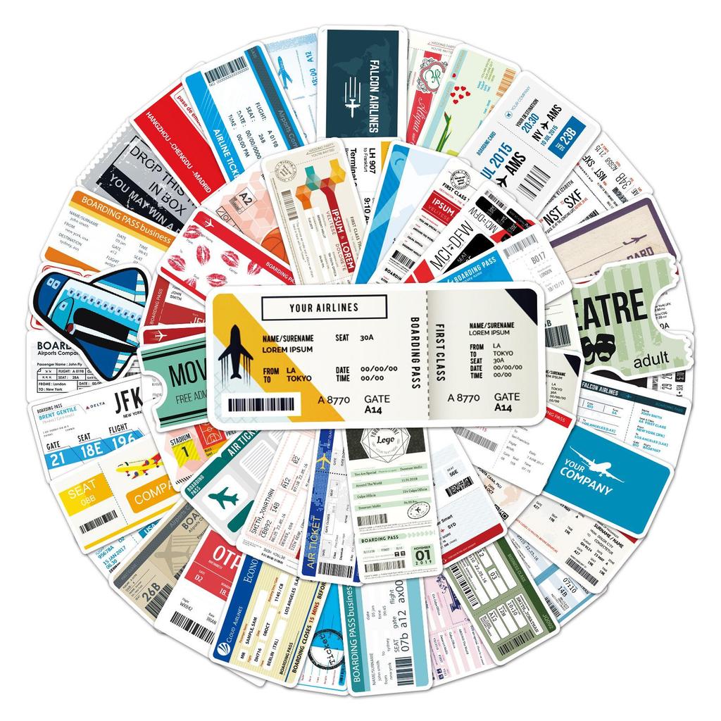Aviation Travel Boarding Pass Stickers - Airline Tickets & Creative Pattern Labels for Laptops