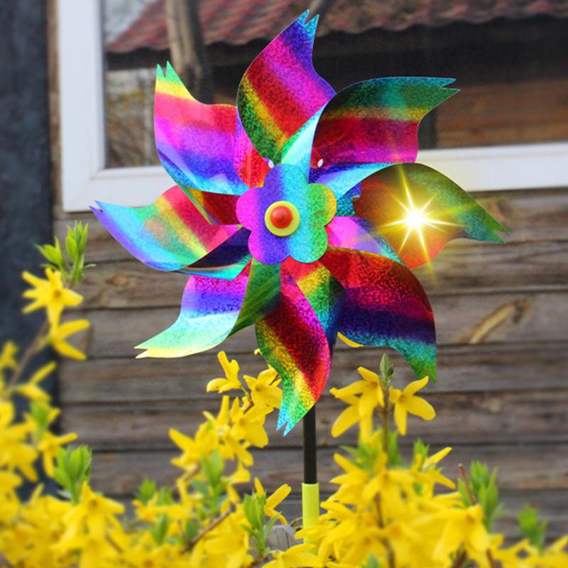 Reflective Bird Repeller Pinwheel Scarecrow Spinner with Laser Deterrent Sparkly Windmill for Garden/Yard Protection Outdoor New