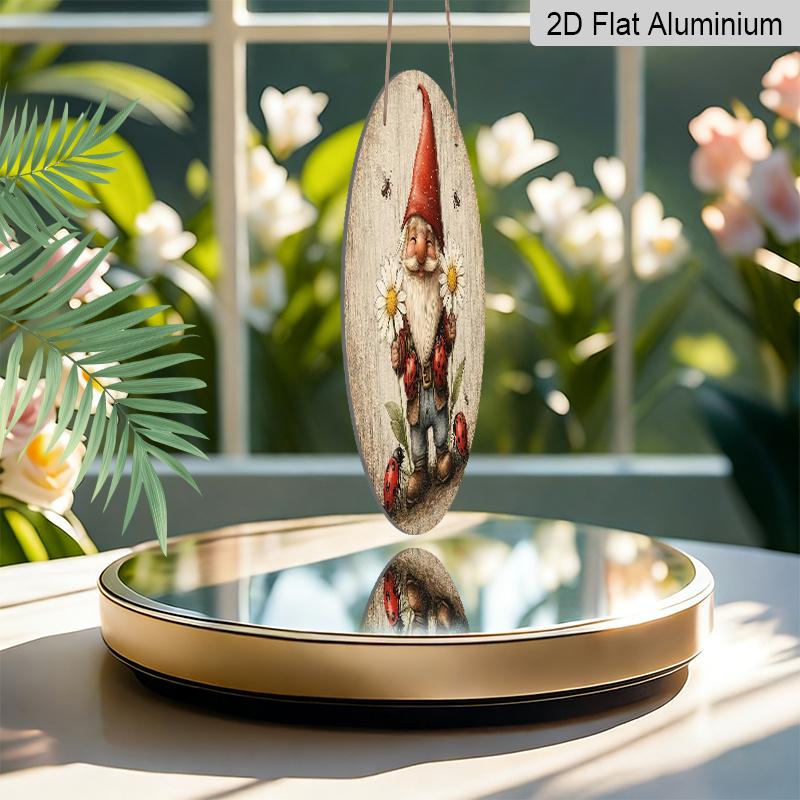 2D Flat Aluminum 7.87 Inch X 7.87 Inch Gnome and Ladybug Style Wall Covering, Rustic Style, Suitable for Dining Rooms, Gardens, Farmhouses, Cafes