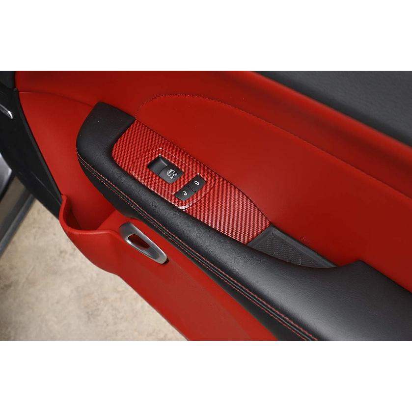 GZXinWei Inner Door Window Lift Panel for Dodge Challenger 2015-2023 Interior Cover Trim Red Carbon Fiber