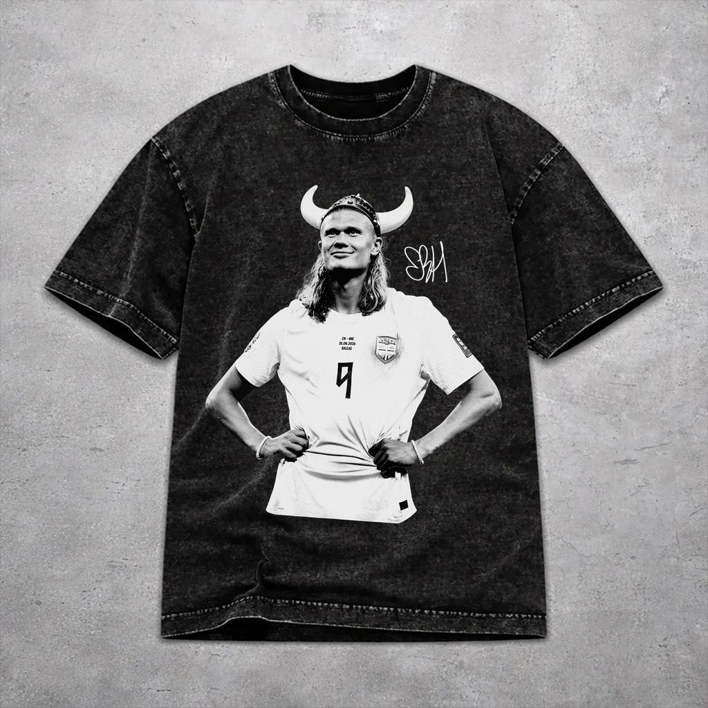 Retro Men Women Haaland Norway Football Tee Shirt Oversize Washed T Shirts Tops