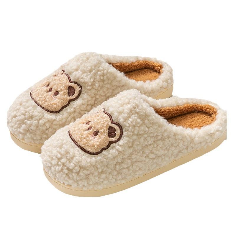 Cotton Slippers Winter Non-slip Cute Bear Indoor Home Plush Couple Bag Heel Cotton Shoes 2025 New